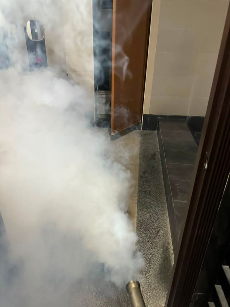 Thermal fogging at the doorway of a landed house